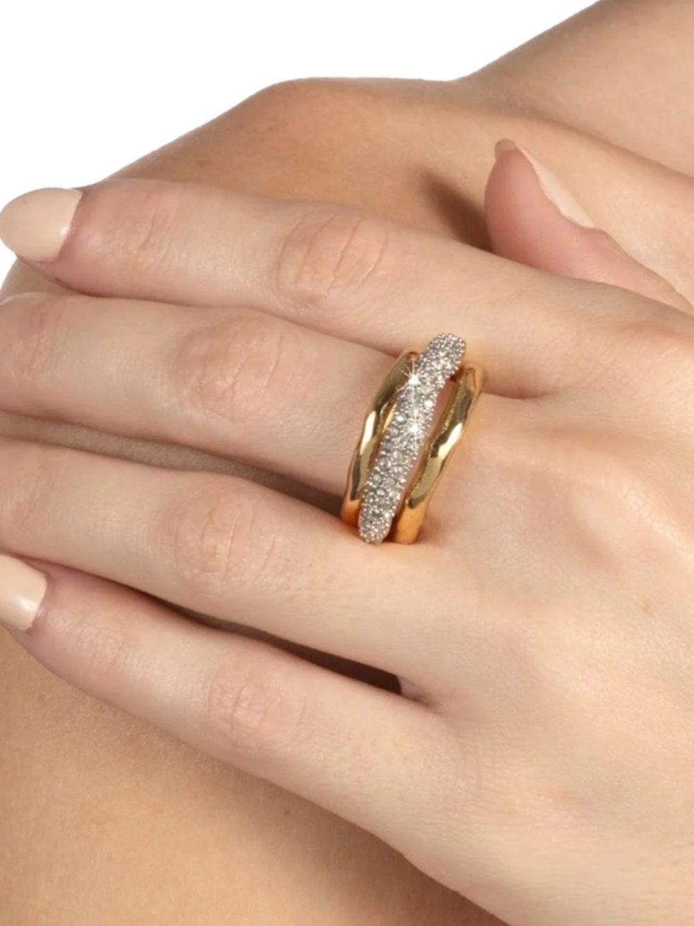 ALEXIS BITTAR Solanales Crystal Stacked Ring Size 7 Gold Clear Crystal AU2